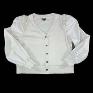 Who What Wear White Ribbed Puff Sleeve Pullover Peasant XXL Boho Chic Top Knit